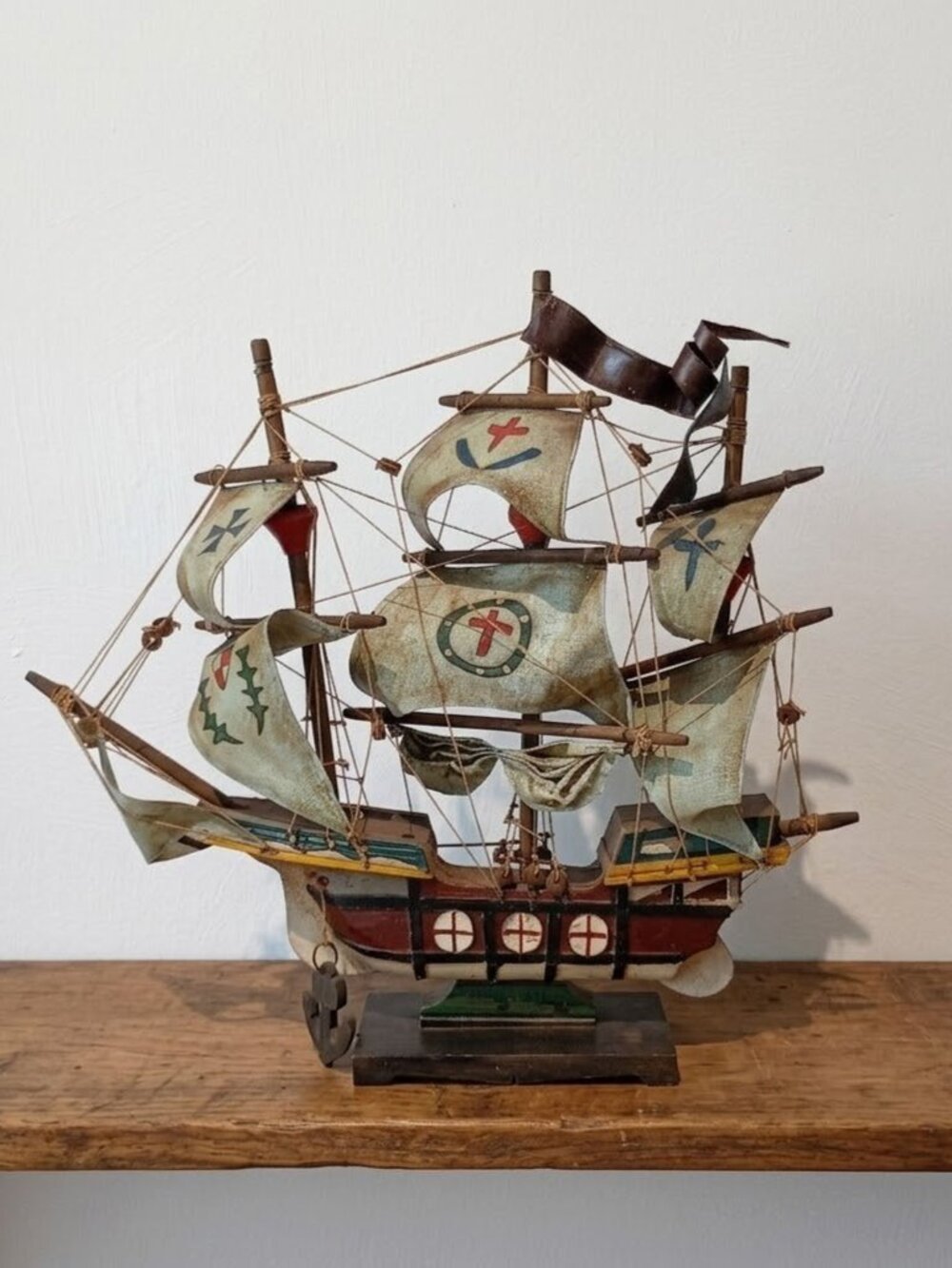 Vintage Santa Maria Wooden Model Ship 14" Spanish Galleon Nautical Decor MCM Vtg